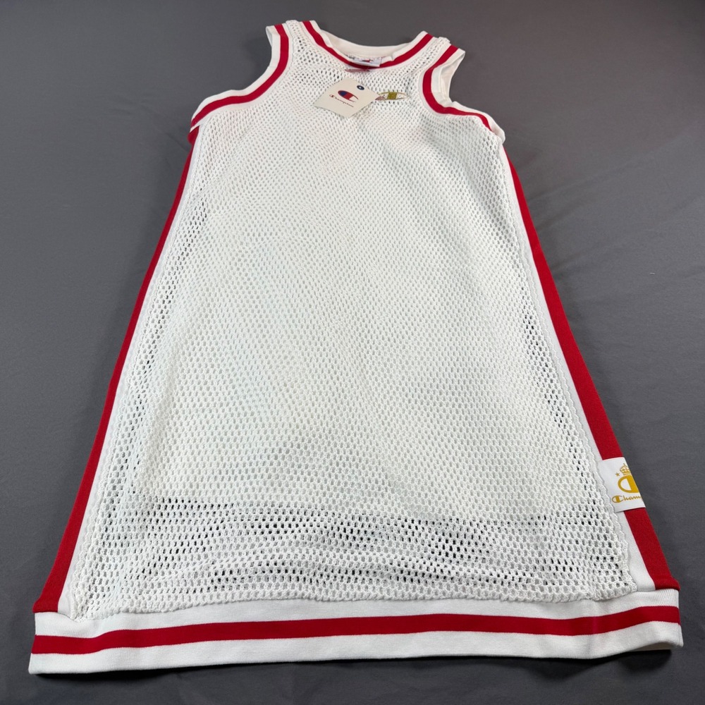 Champion Goalkeeper Crochet Mini Dress White Red Sleeveless Sporty Small NWT